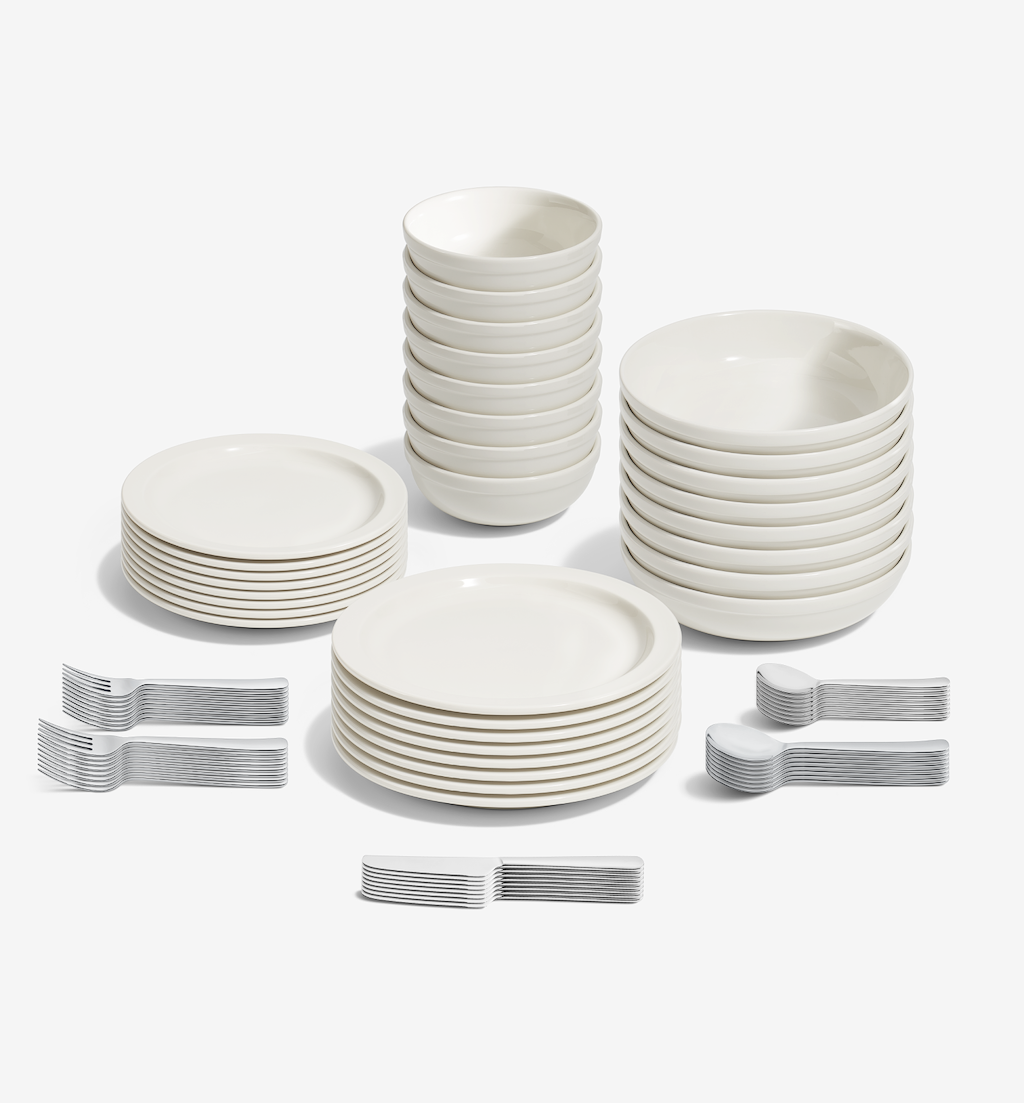 72-Piece Dinnerware + Flatware Set (Serves 8) - White / Polished