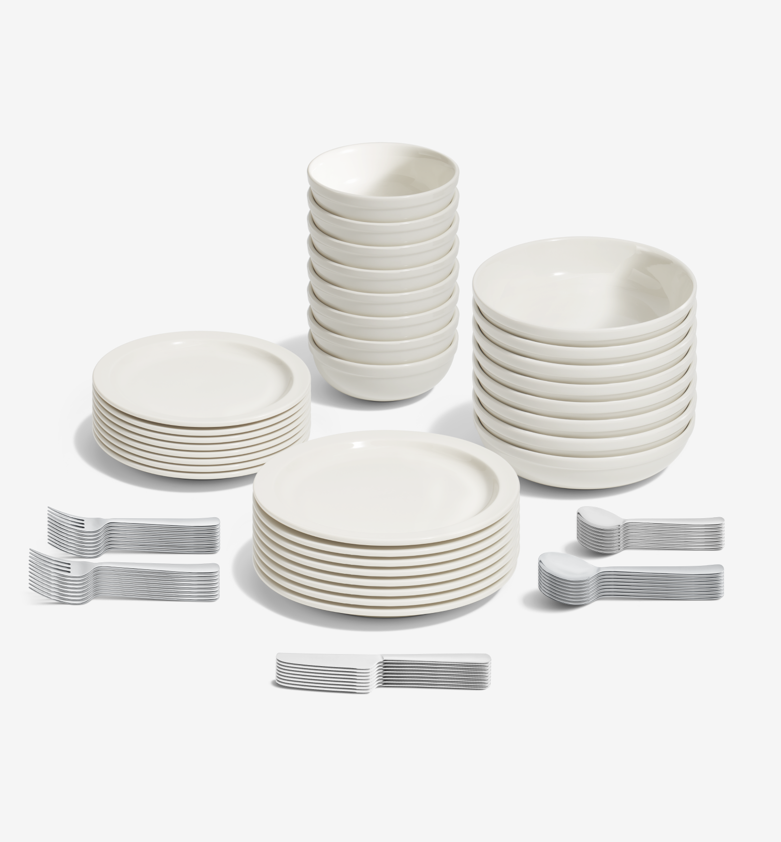 72-Piece Dinnerware + Flatware Set (Serves 8) - White / Polished