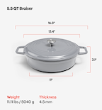 5.5 QT Enamel Cast-Iron Braiser - Gray - Final Sale