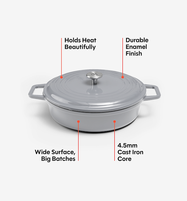 5.5 QT Enamel Cast-Iron Braiser - Gray - Final Sale