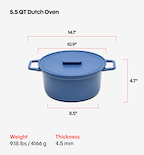 5.5 QT Enamel Cast-Iron Dutch Oven - Grill & Silicone Lid - Classic Blue - Final Sale