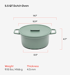 5.5 QT Enamel Cast-Iron Dutch Oven - Grill & Silicone Lid - Sage - Final Sale