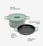 5.5 QT Enamel Cast-Iron Dutch Oven - Grill & Silicone Lid - Sage - Final Sale