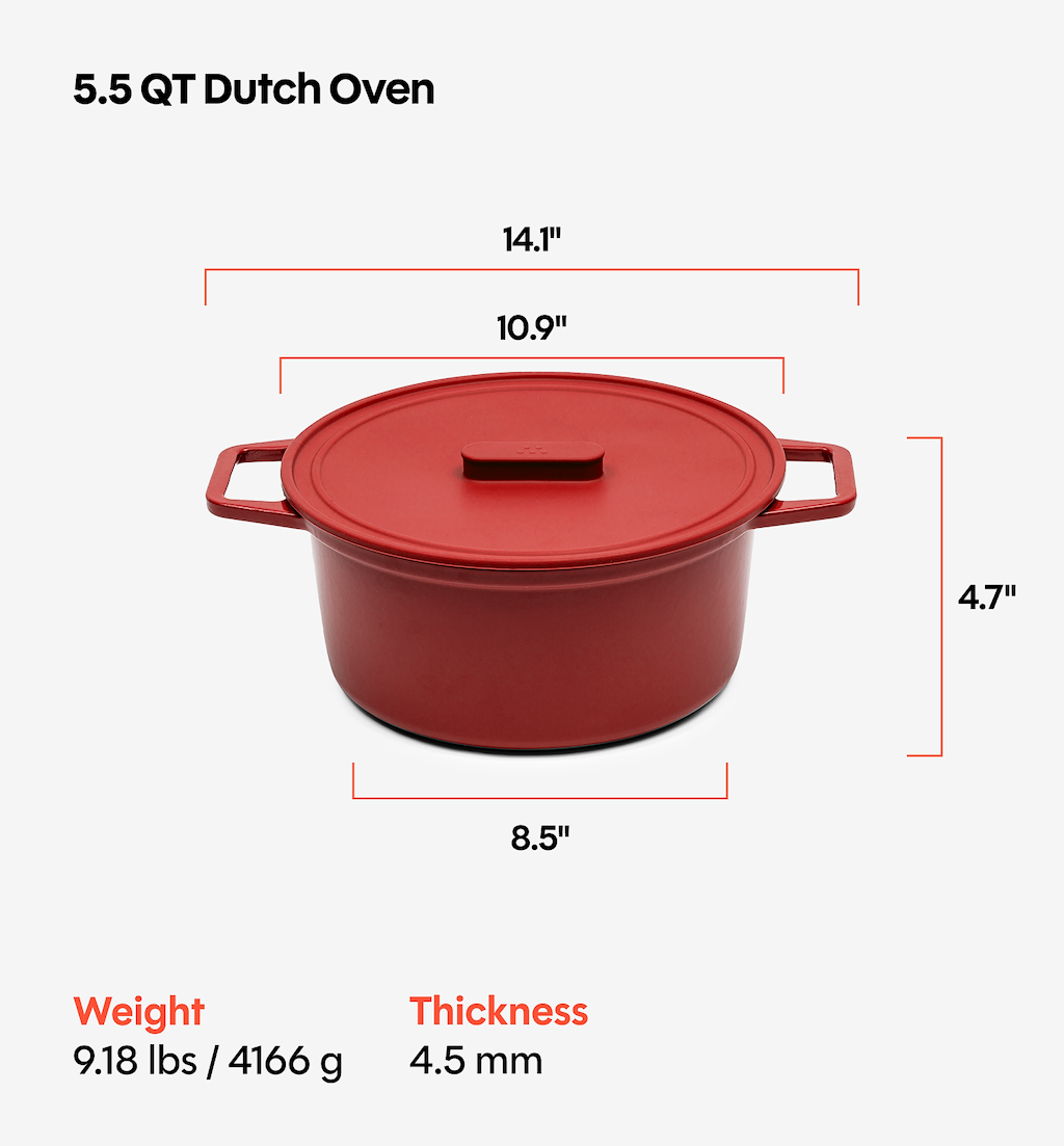 5.5 QT Enamel Cast-Iron Dutch Oven - Grill & Silicone Lid - Red - Final Sale