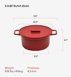 5.5 QT Enamel Cast-Iron Dutch Oven - Grill & Silicone Lid - Red - Final Sale