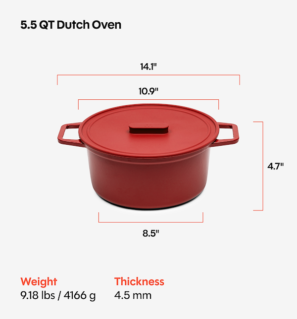 5.5 QT Enamel Cast-Iron Dutch Oven - Grill & Silicone Lid - Red - Final Sale