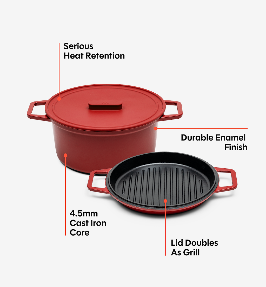 5.5 QT Enamel Cast-Iron Dutch Oven - Grill & Silicone Lid - Red - Final Sale