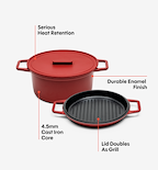 5.5 QT Enamel Cast-Iron Dutch Oven - Grill & Silicone Lid - Red - Final Sale