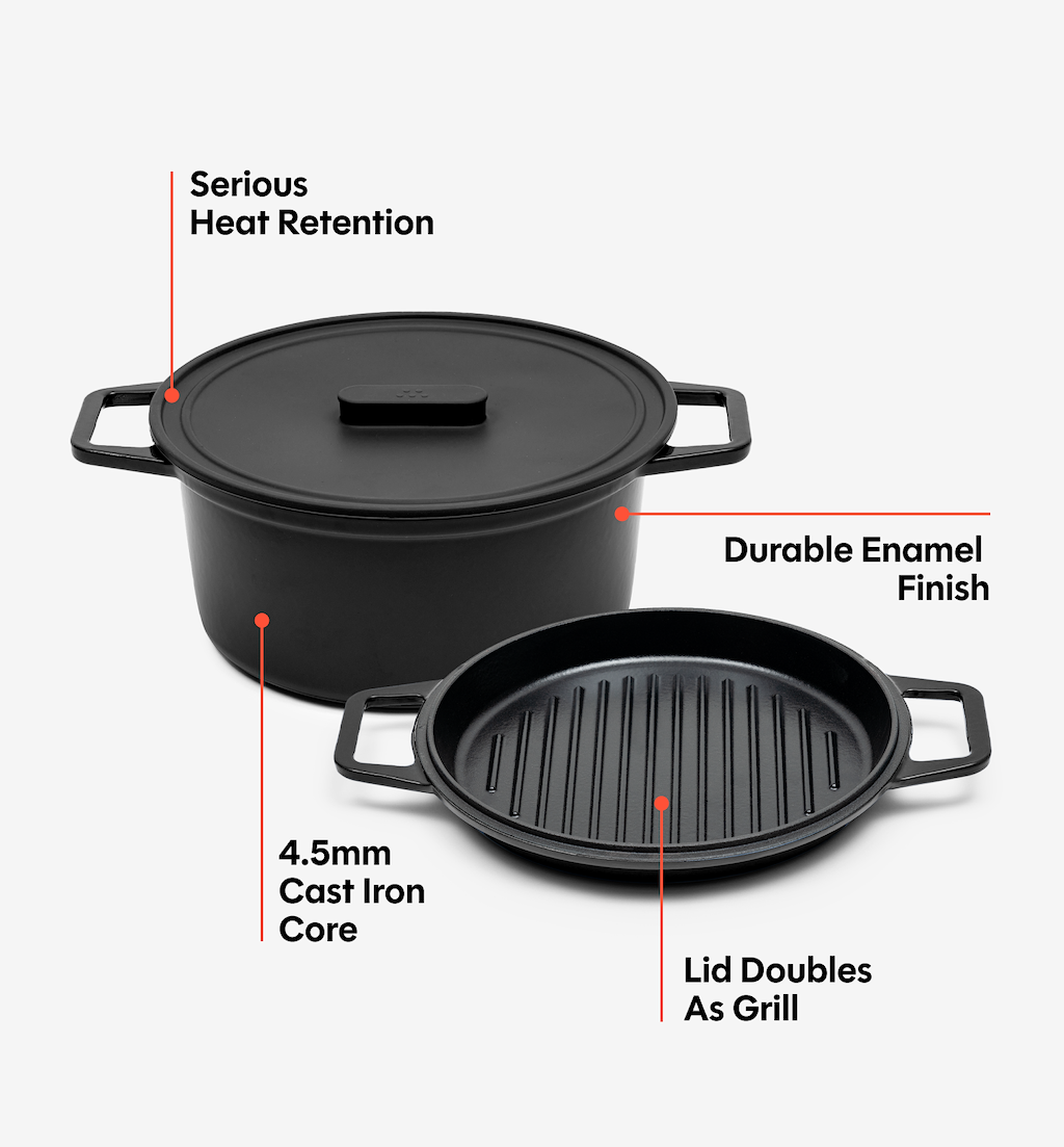 7 QT Enamel Cast-Iron Dutch Oven - Grill & Silicone Lid - Black - Final Sale