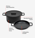 7 QT Enamel Cast-Iron Dutch Oven - Grill & Silicone Lid - Black - Final Sale