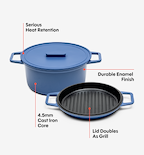 7 QT Enamel Cast-Iron Dutch Oven - Grill & Silicone Lid - Blue - Final Sale