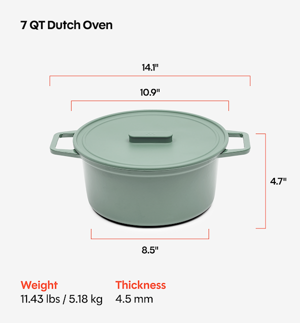 7 QT Enamel Cast-Iron Dutch Oven - Grill & Silicone Lid - Sage - Final Sale