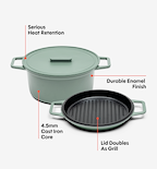 7 QT Enamel Cast-Iron Dutch Oven - Grill & Silicone Lid - Sage - Final Sale