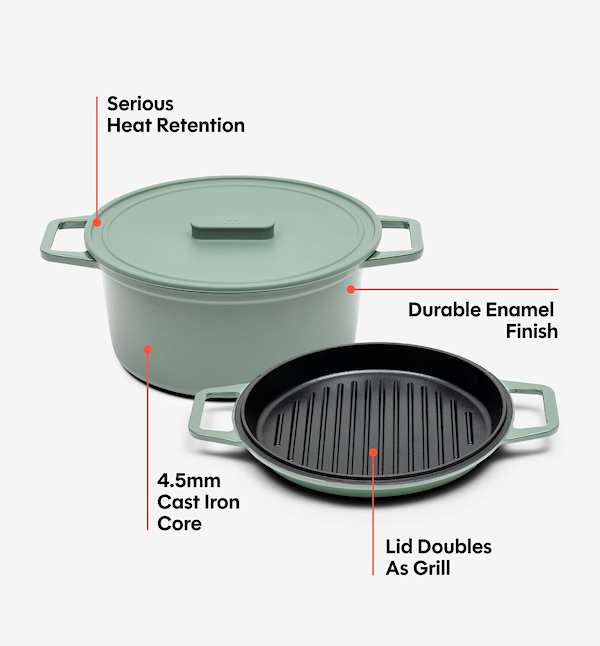 7 QT Enamel Cast-Iron Dutch Oven - Grill & Silicone Lid - Sage - Final Sale
