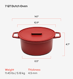 7 QT Enamel Cast-Iron Dutch Oven - Grill & Silicone Lid - Red - Final Sale