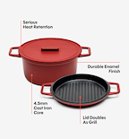 7 QT Enamel Cast-Iron Dutch Oven - Grill & Silicone Lid - Red - Final Sale