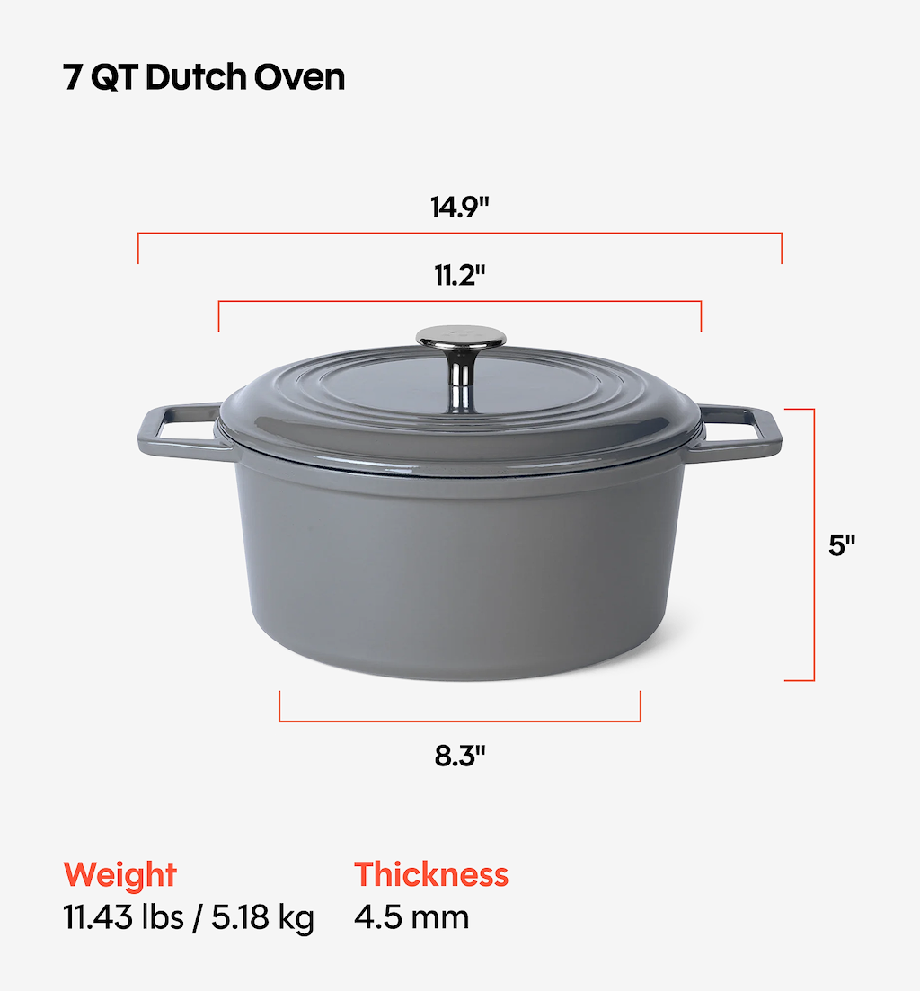 7 QT Enamel Cast-Iron Dutch Oven - Classic Lid - Gray - Final Sale