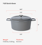 7 QT Enamel Cast-Iron Dutch Oven - Classic Lid - Gray - Final Sale