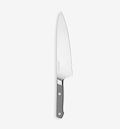Misen 8-inch chef's knife with polished stainless steel blade and gray handle