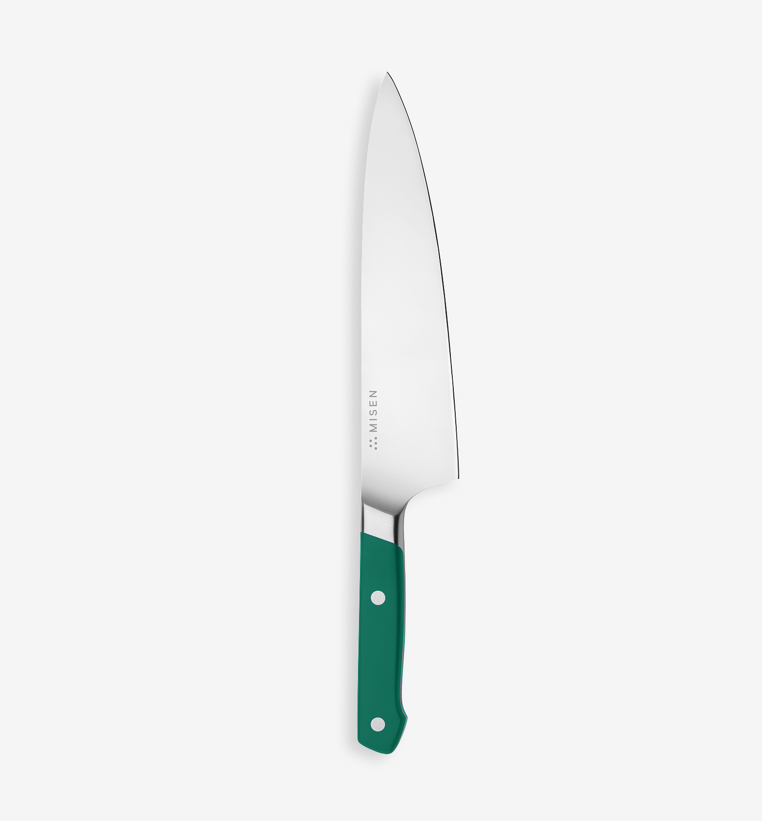 Misen chef's knife with teal green handle and stainless steel blade