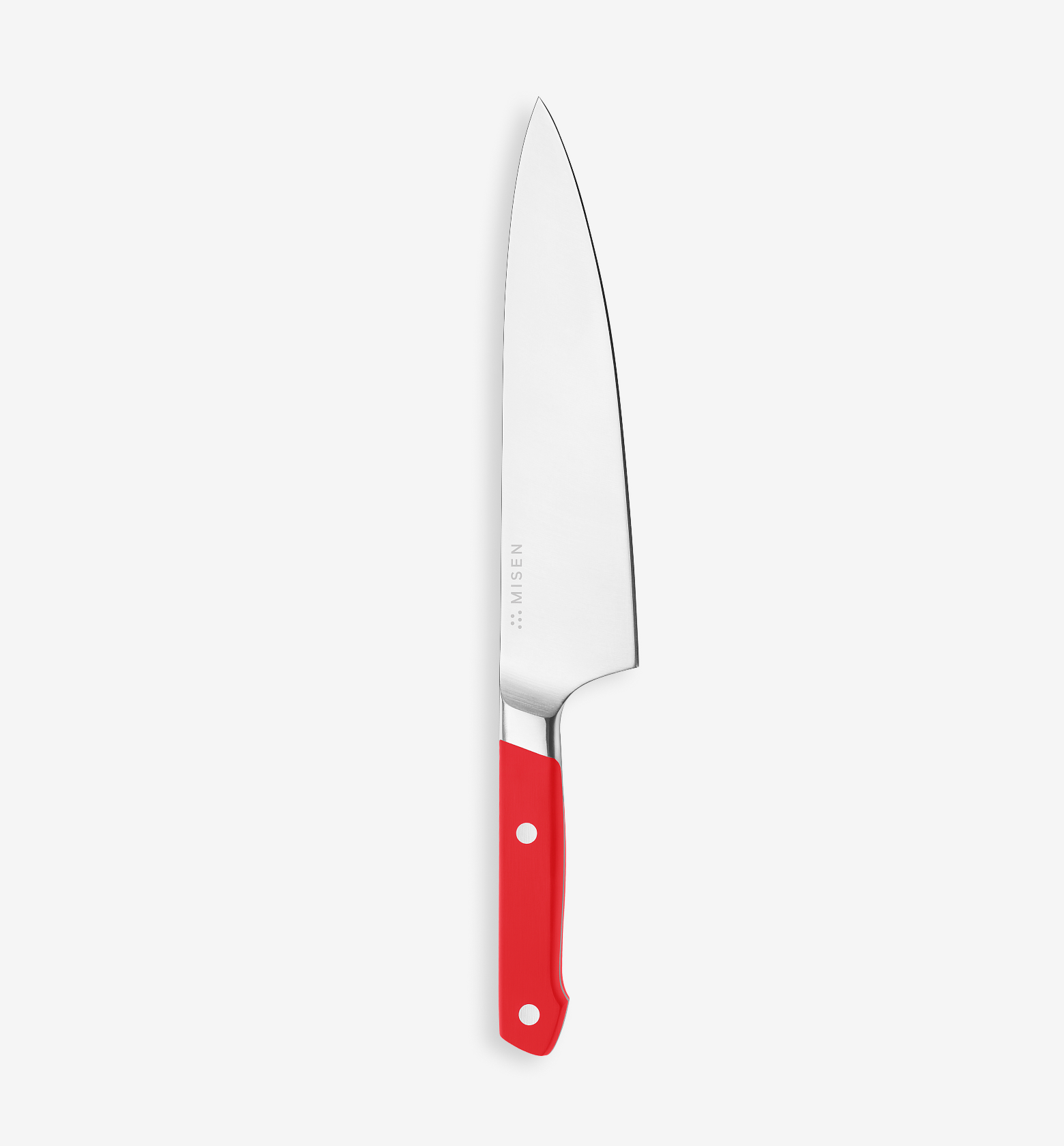 Misen chef's knife with red handle and stainless steel blade