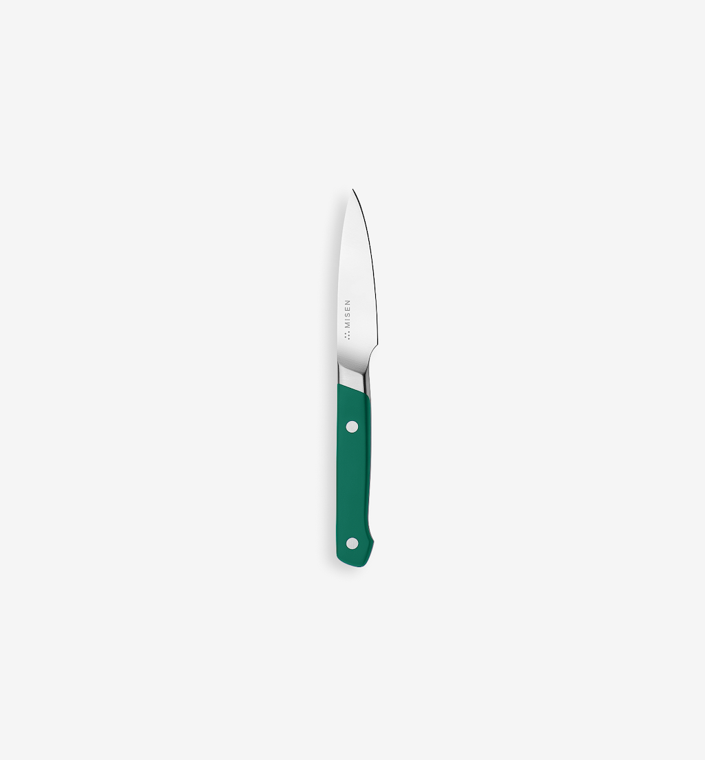 Misen paring knife with green handle and stainless steel blade