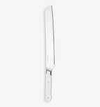 Misen serrated bread knife with white handle and stainless steel blade