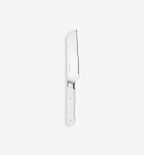 Misen serrated bread knife with white handle and stainless steel blade