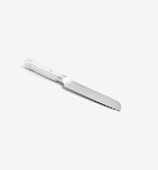 Misen serrated bread knife with white handle and stainless steel blade