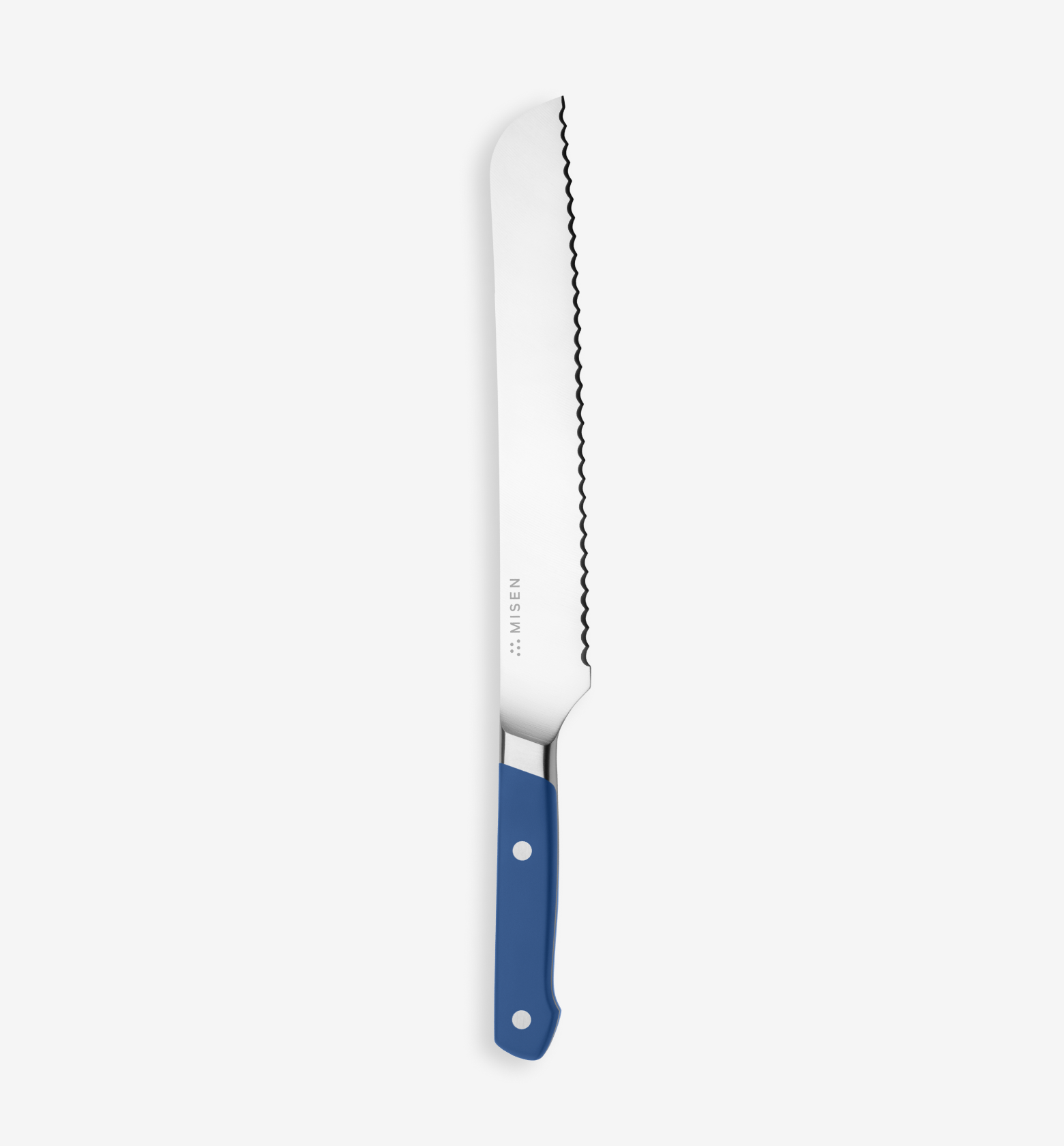 Misen bread knife with serrated blade and blue handle