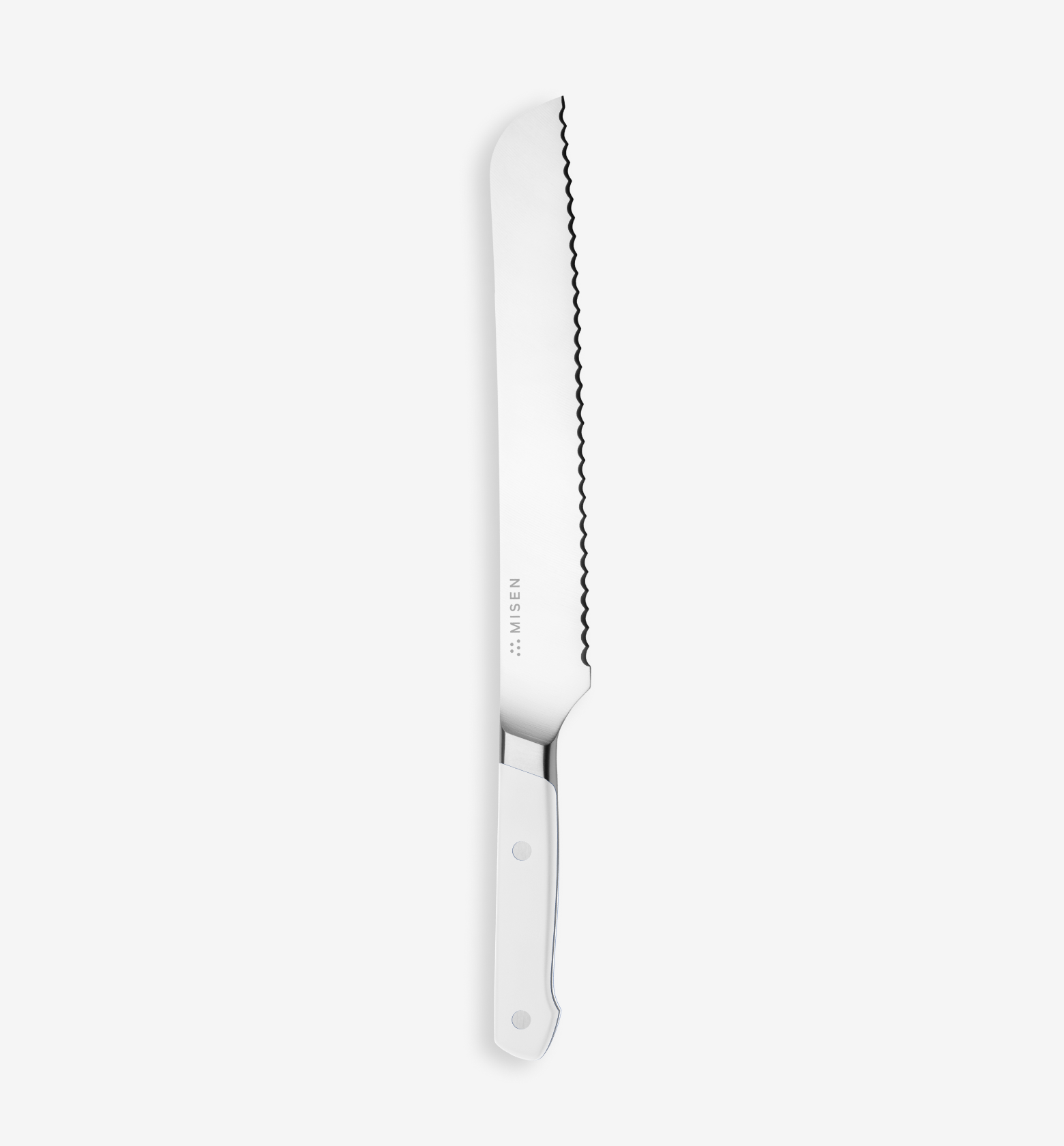 Misen bread knife with serrated blade and white handle