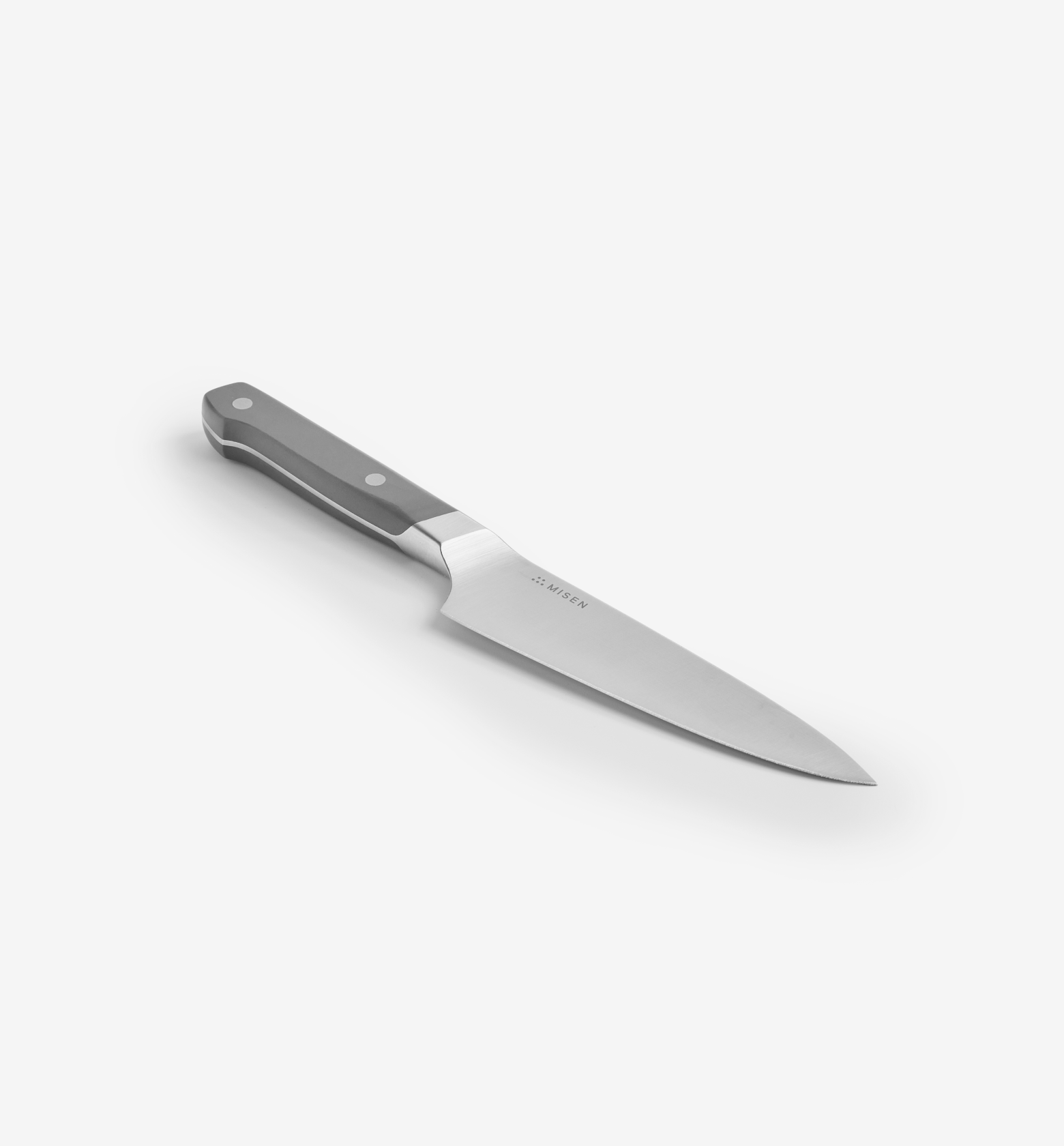 Misen utility knife with gray handle and stainless steel blade