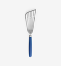 Stainless steel slotted fish spatula with blue silicone handle