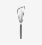 Stainless steel slotted fish spatula with gray non-slip handle