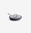 Hard-anodized nonstick frying pan with glass lid and stainless steel handle