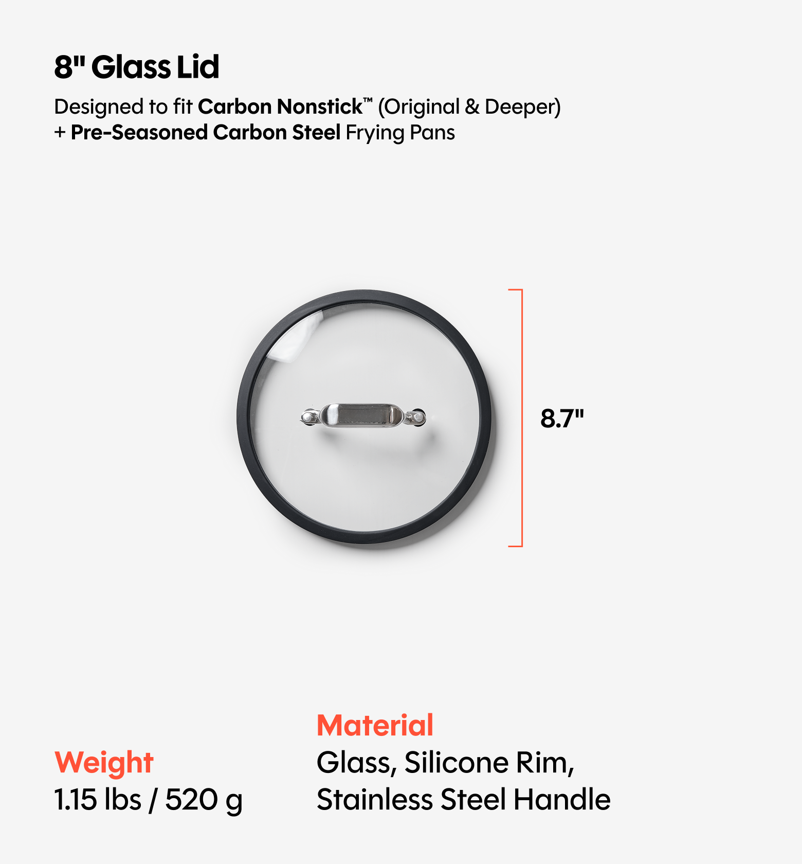 8” Pre-Seasoned Carbon Steel Pan + Glass Lid