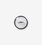 Glass pot lid with stainless steel handle and silicone rim, top view