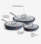 8" + 10" + 12" Carbon Nonstick™ Frying Pan + Glass Lids
