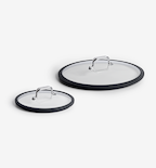 Glass cookware lids with silicone rim and stainless steel handle, two sizes