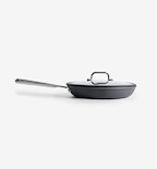 Hard-anodized nonstick frying pan with glass lid and stainless steel handle