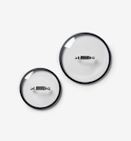 Glass cookware lids with black rim and stainless steel handle, set of two sizes