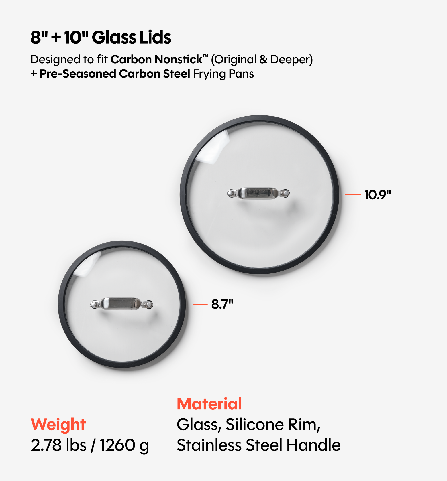 8" + 10" Carbon Nonstick™ Frying Pan + Glass Lids