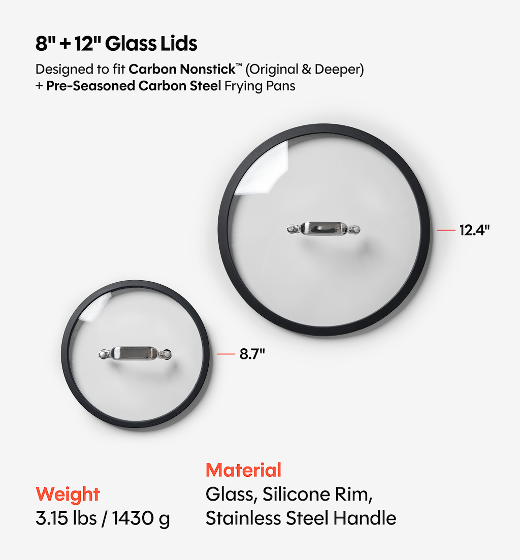 8" + 12" Deeper Carbon Nonstick™ Frying Pan + Glass Lid