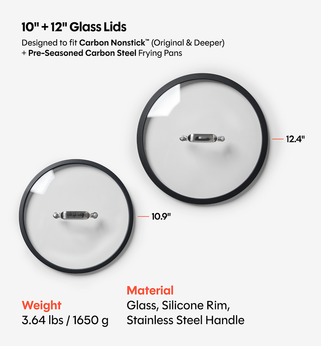 10” + 12” Pre-Seasoned Carbon Steel Pan + Glass Lids