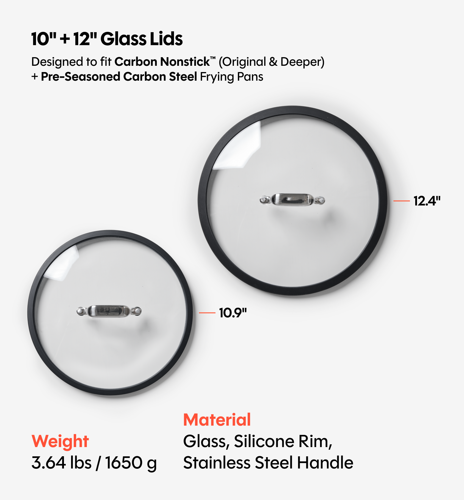 10” + 12” Pre-Seasoned Carbon Steel Pan + Glass Lids