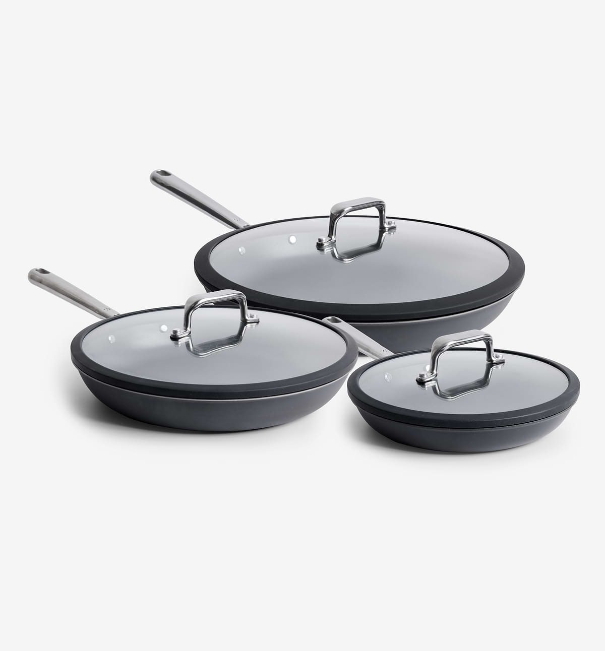 8” + 10” + 12” Pre Seasoned Carbon Steel Frying Pan + Glass Lids