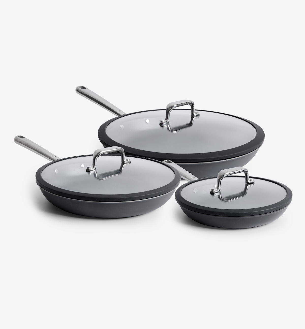 8” + 10” + 12” Pre Seasoned Carbon Steel Frying Pan + Glass Lids