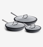 8” + 10” + 12” Pre-Seasoned Carbon Steel Pan + Glass Lids