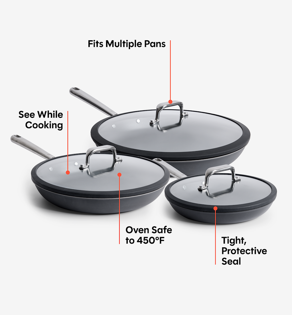 8” + 10” + 12” Pre-Seasoned Carbon Steel Pan + Glass Lids