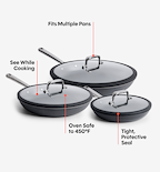 8” + 10” + 12” Pre-Seasoned Carbon Steel Pan + Glass Lids